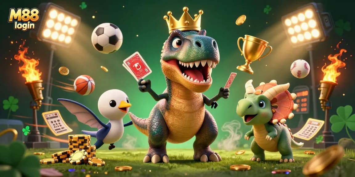 Experience the excitement of M88 login with engaging characters in a lively casino scene.