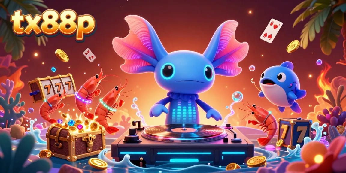 Engage with vibrant gameplay at tx88p featuring energetic axolotl DJ and slot machines.