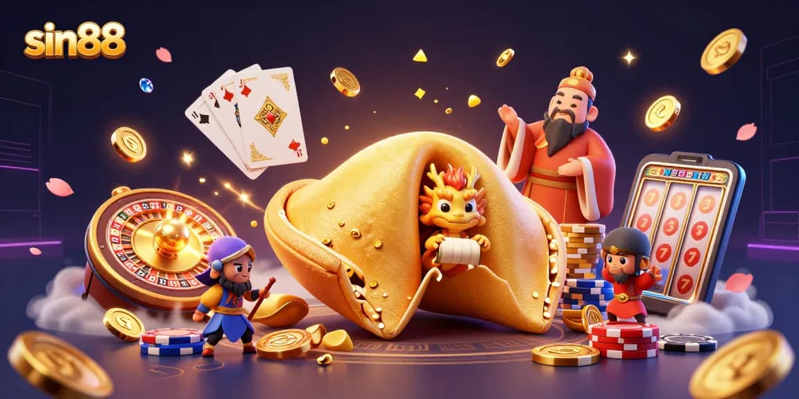 Spin the lucky reels with sin88, showcasing dynamic golden coins and vibrant casino elements.