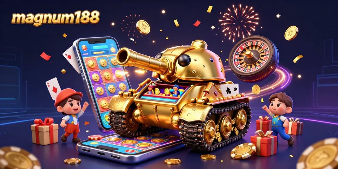 Spin the reels and win big at magnum188 with engaging gaming action in a vibrant, dynamic casino scene.