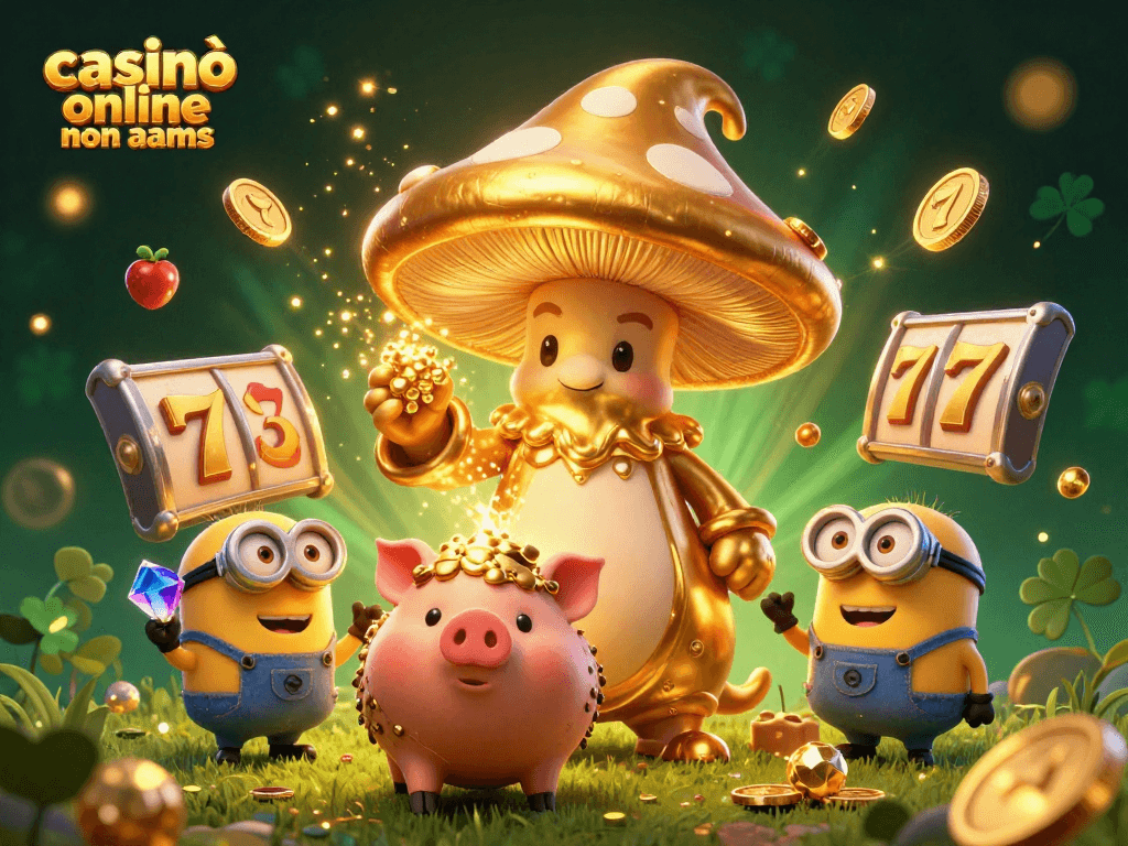 Gioca ai casinò online non AAMS con fantastici jackpot e simboli d'oro in un'illustrazione 3D affascinante.