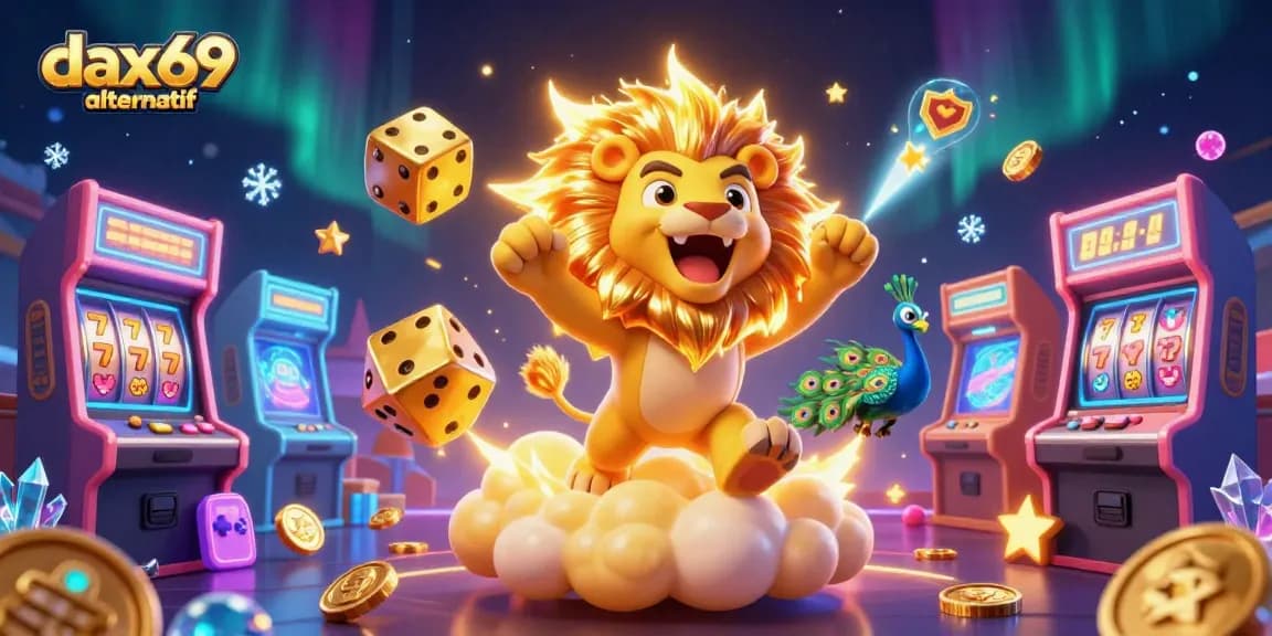 Permainan peluang kasino dax69 alternatif dengan singa matahari 3D dan dadu emas untuk menang besar.