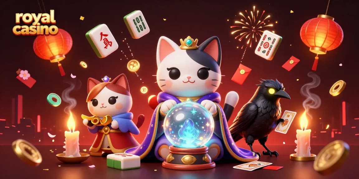 Experience the excitement of royal casino gaming with a mystical illustration filled with vibrant elements.