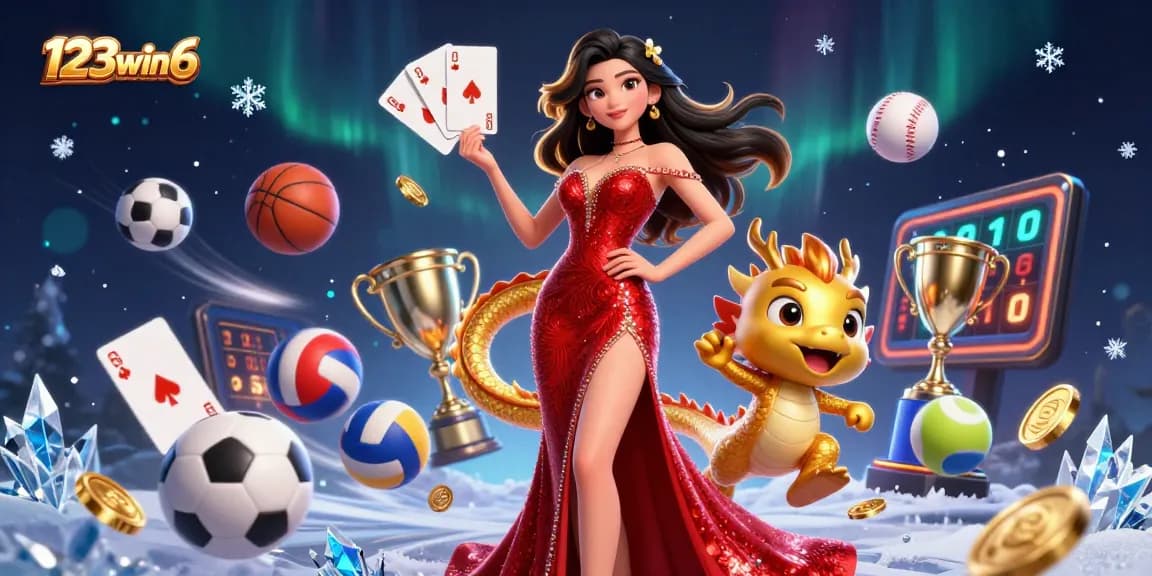 Experience vibrant thrills at 123win6 with a stunning casino scene showcasing dynamic characters and golden gaming elements.