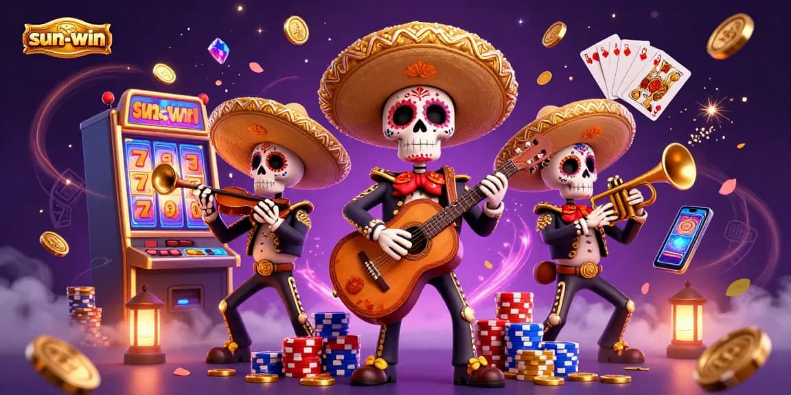 Engage with sun-win's vibrant slot games featuring a festive mariachi band and cascading golden coins.