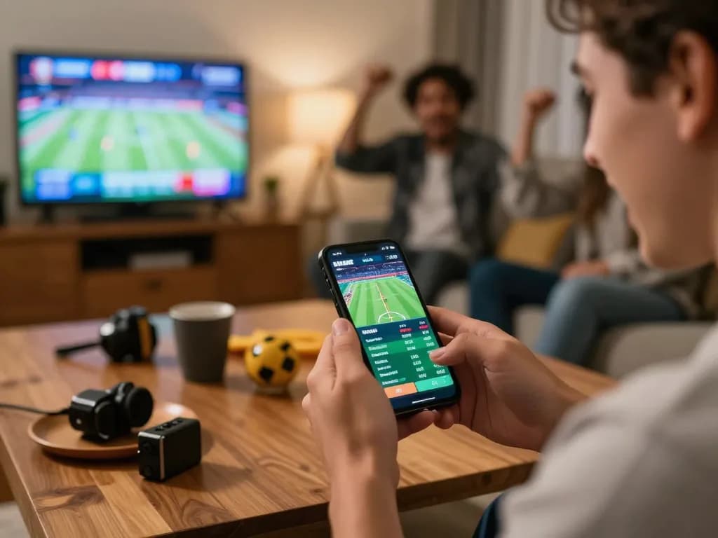 Engaging live betting action on a smartphone showcasing 79king's sports betting platform during a lively home setting.