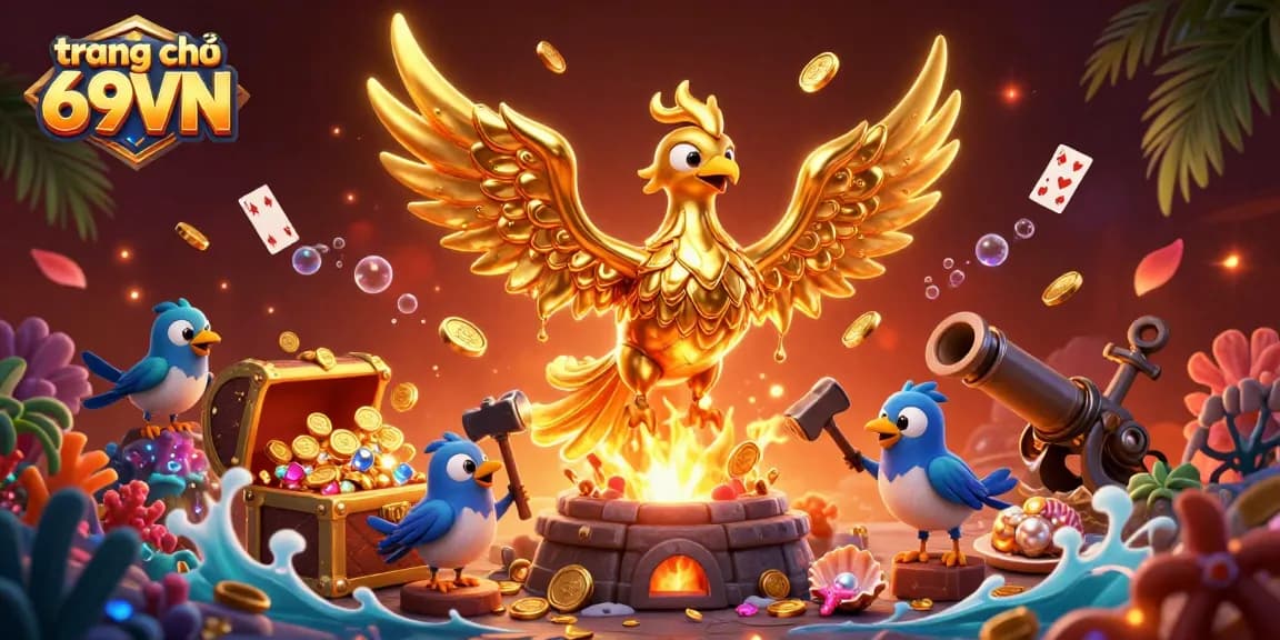 Experience the thrilling action on trang chủ 69VN, featuring an enchanting golden phoenix and vibrant casino elements.