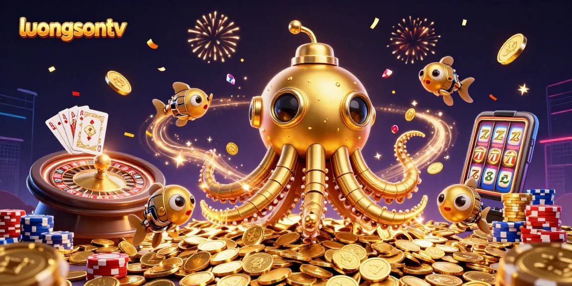 Experience thrilling gameplay with luongsontv's vibrant scenes filled with golden treasures and mechanical fish.