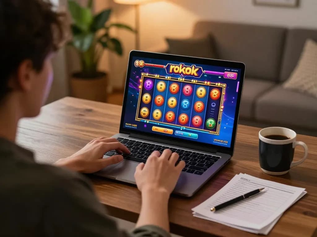 rokok 88 gaming session showing a player engaged with the online casino interface at home