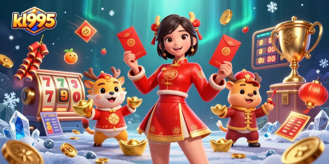 Experience captivating gaming at kl995 with vibrant slot elements, jackpot excitement, and festive visuals.
