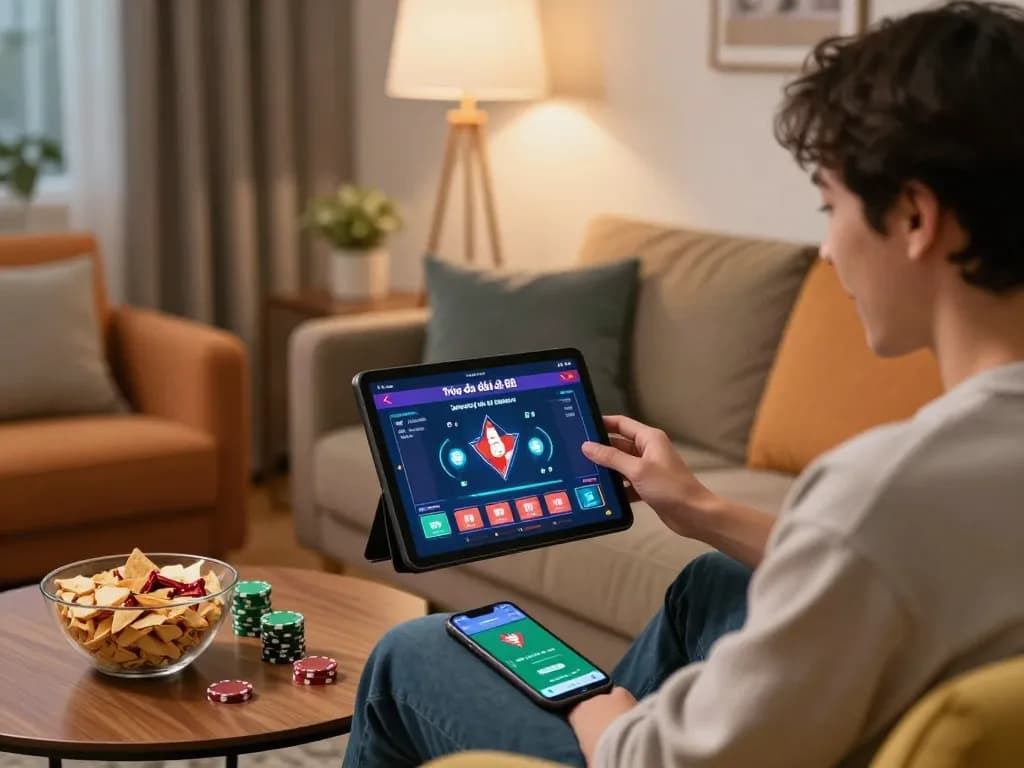 Experience trực tiếp đá gà 88 with a user engaged in online betting on a cozy home setup.