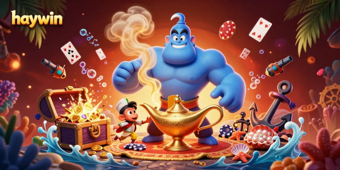 Win big with haywin in this vibrant casino illustration featuring magic, cards, and treasure.