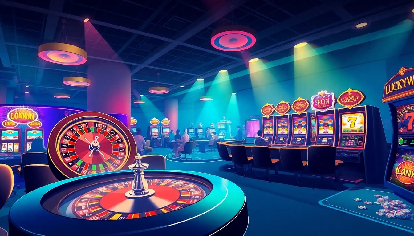 Experience the thrill of LuckyWin at a vibrant casino with roulette, poker, and exciting slots.
