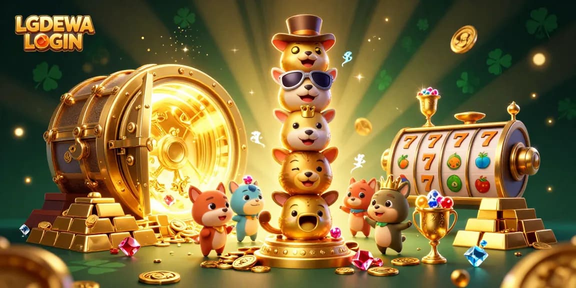 Experience the excitement of LGODEWA LOGIN with fun 3D characters celebrating casino success!