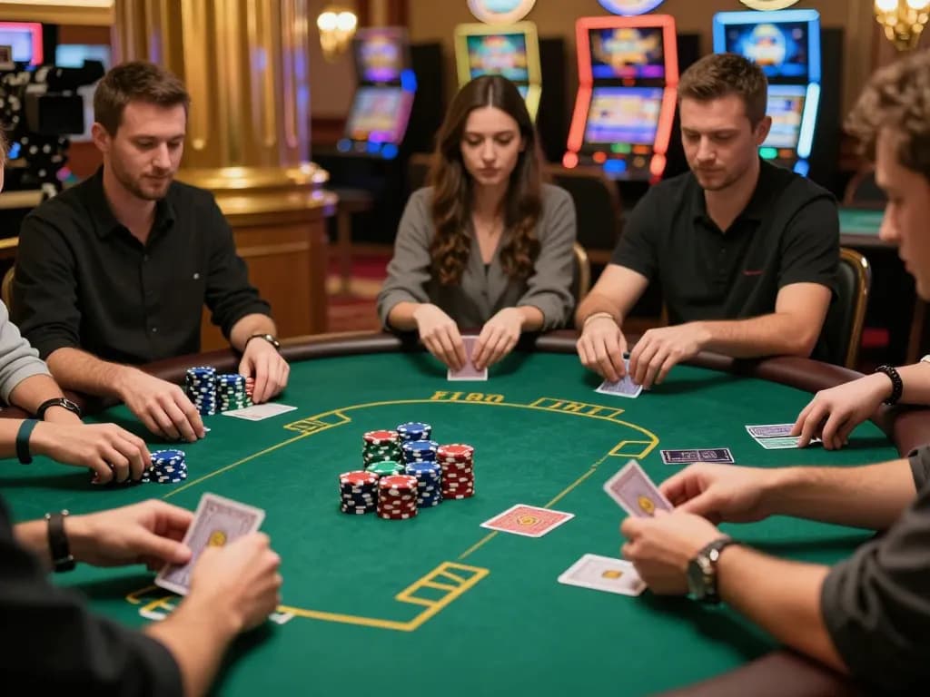 FLY88 players engaging in a thrilling poker game at a luxurious casino table.