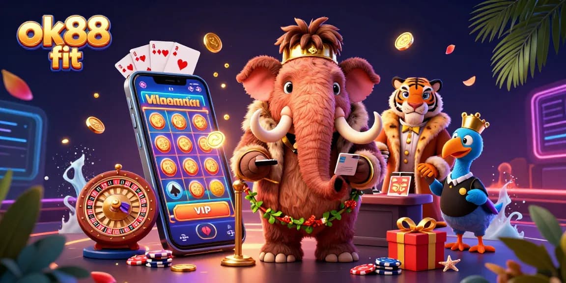 Experience the excitement of gaming with ok88 fit at a vibrant casino featuring dynamic characters and action-packed elements.
