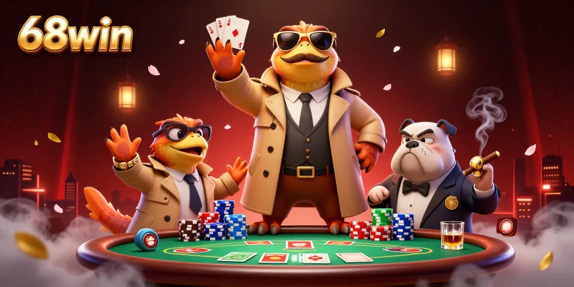 Experience thrilling adventures with 68win in a lively animated casino scene featuring playful raptors.