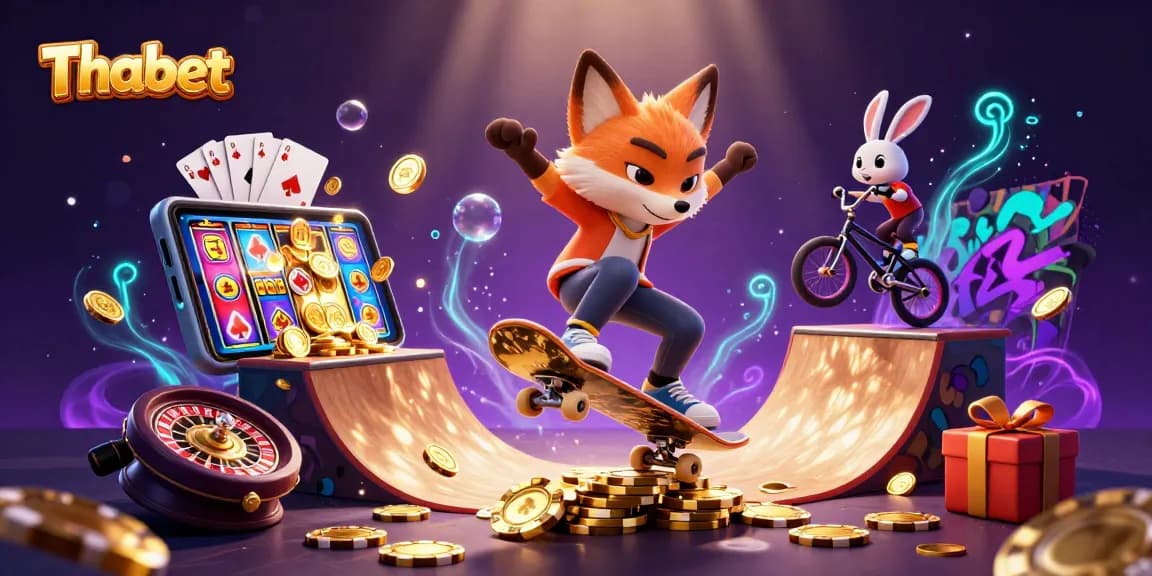 Experience thrilling gaming action with Thabet, featuring vibrant casino scenes, engaging characters, and dynamic gameplay.