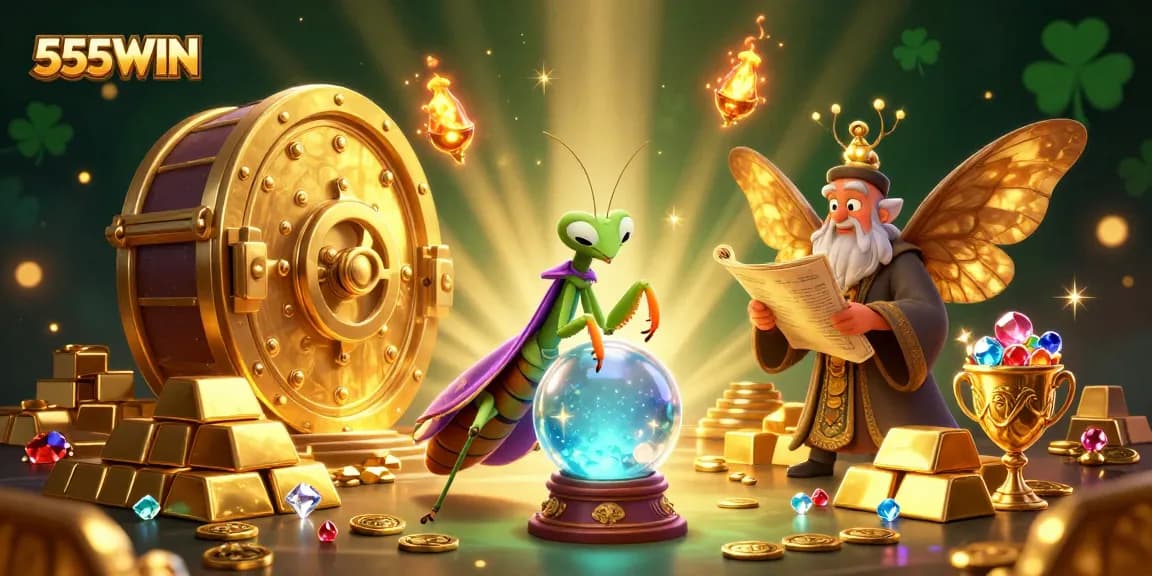Engage with 555WIN's thrilling casino adventure featuring vibrant characters and dazzling treasures.