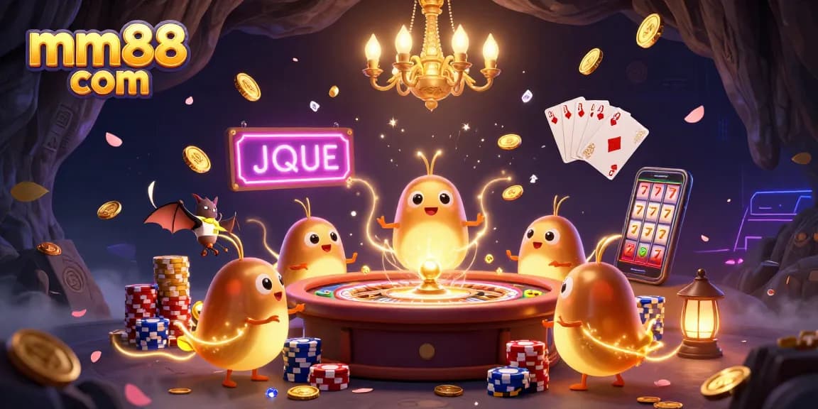 Experience vibrant gameplay at mm88 com with 3D glowworms illuminating a dynamic casino scene.