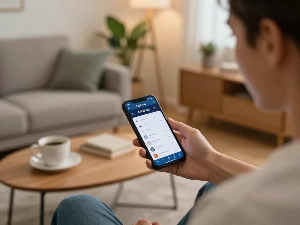 Dynamic mobile betting scene featuring an enthusiastic user with the CM88-VN app on their smartphone in a cozy setting.