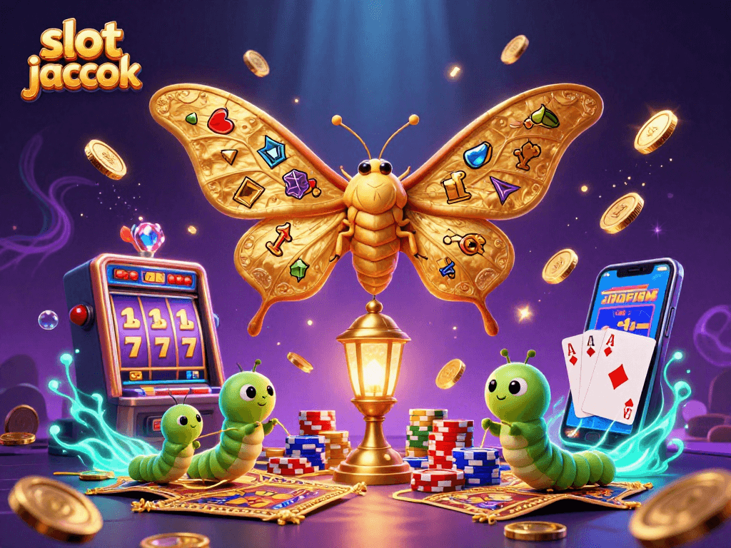 Engage with the thrilling slot jackpot experience, featuring a majestic moth and vibrant casino elements.