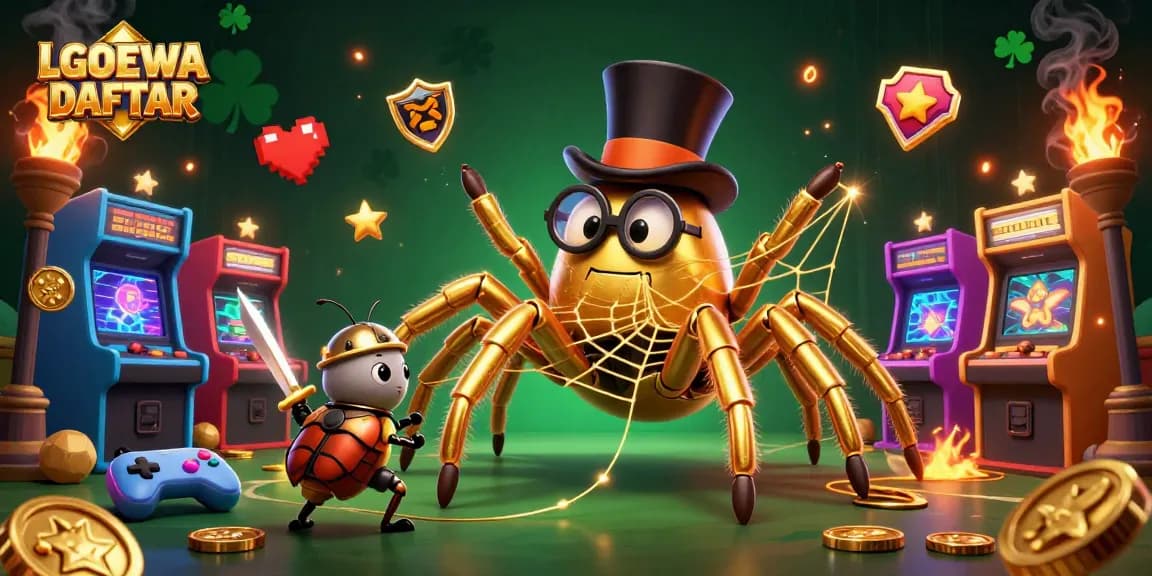 Engage with thrilling action at LGODEWA DAFTAR featuring colorful casino elements and cartoon characters.