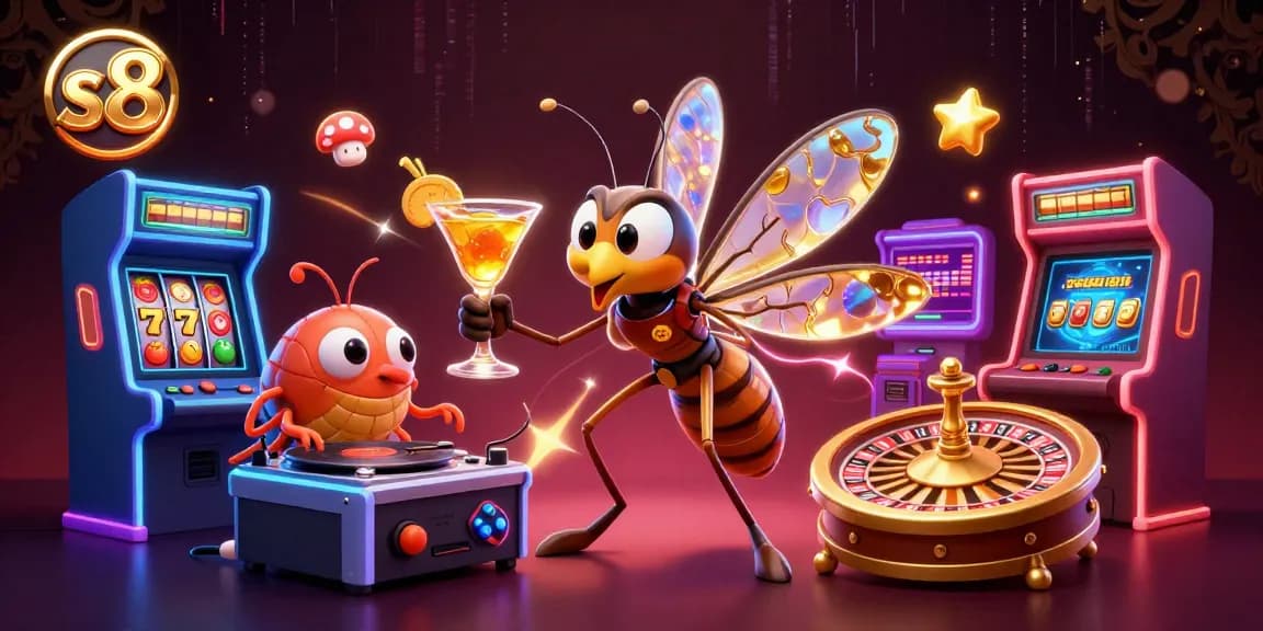 Experience thrilling gameplay at S8 casino, featuring vibrant 3D elements and immersive scenes of gaming action.