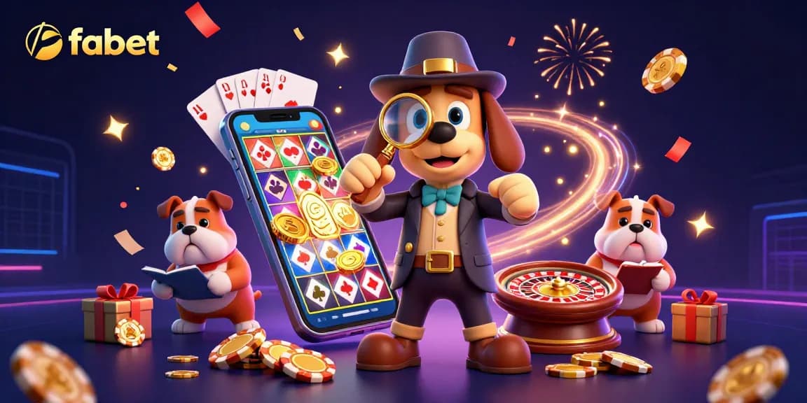 Engage with fabet's vibrant gaming scene featuring a detective exploring poker chip clues.