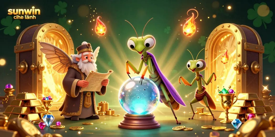 Experience sunwin chính hãng with vibrant casino-themed elements, featuring whimsical characters and treasure in a dynamic scene.