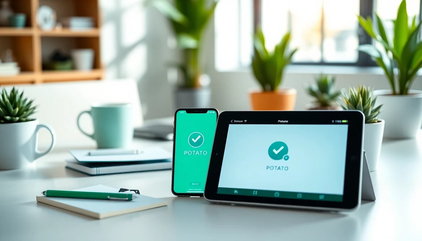 Digital devices displaying the Potato app, emphasizing privacy and communication features.