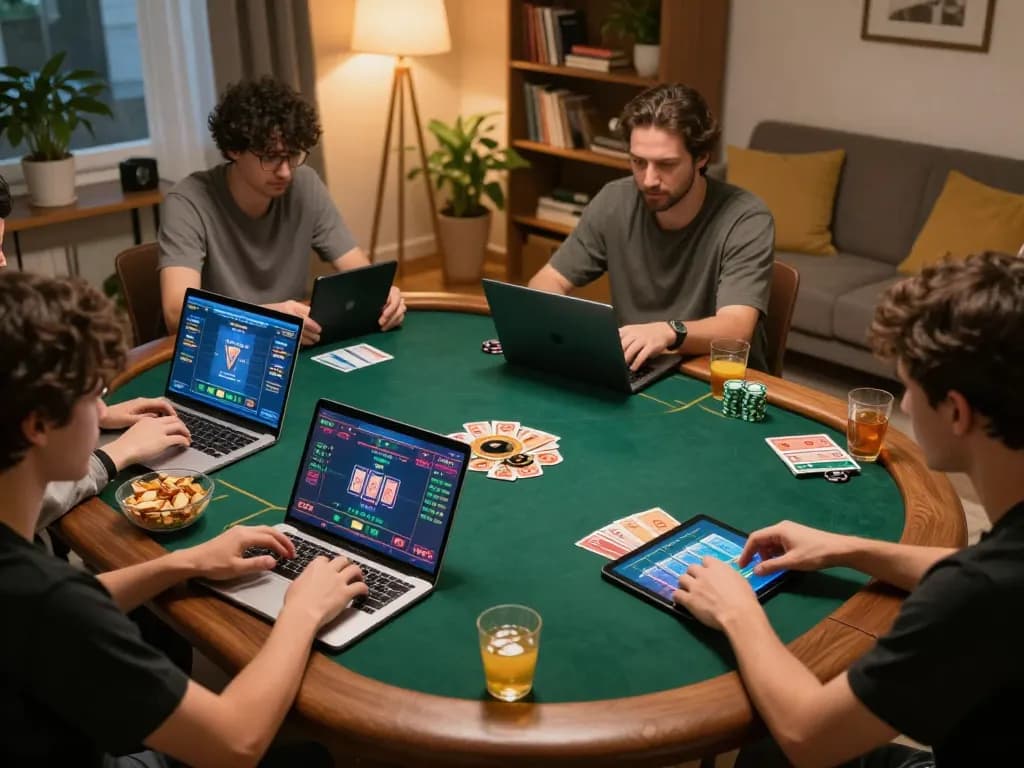 Exciting online poker gameplay at home on trang chủ CM88 with players engaged in strategic bets.