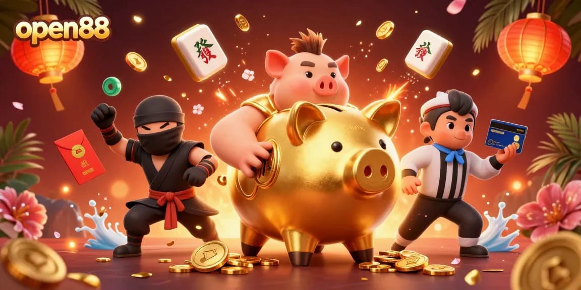 Experience thrilling gameplay featuring open88's dynamic characters and engaging casino elements in this vibrant scene.