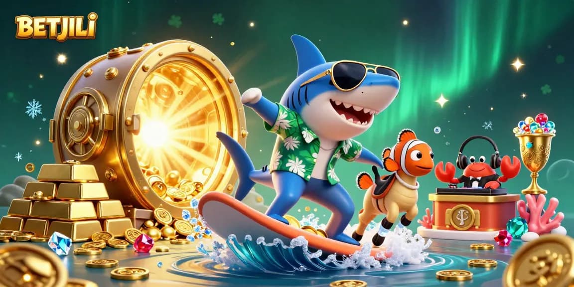 Experience the excitement of BETJILI as a shark, seahorse, and crab play in a vibrant online casino.