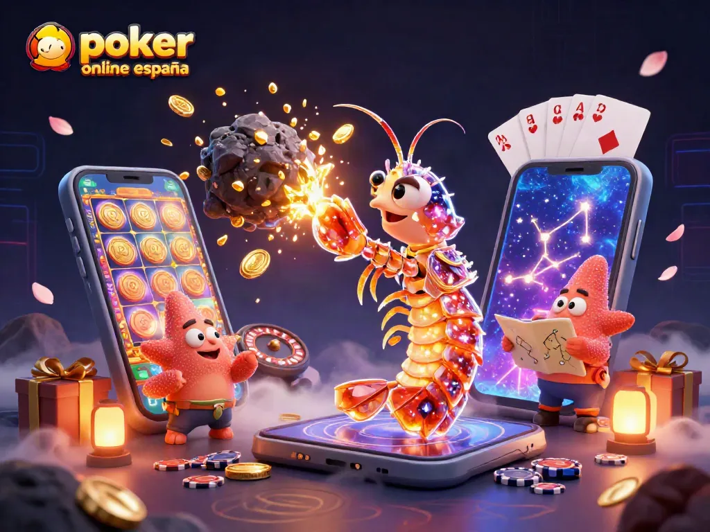 Disfruta del poker online en España con un divertido y vibrante entorno de juego en esta ilustración 3D.