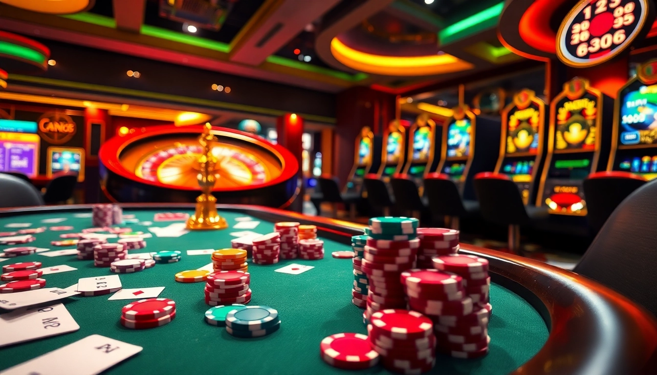 Experience thrilling gameplay at tg88's luxurious casino with vibrant poker tables and spinning roulette.