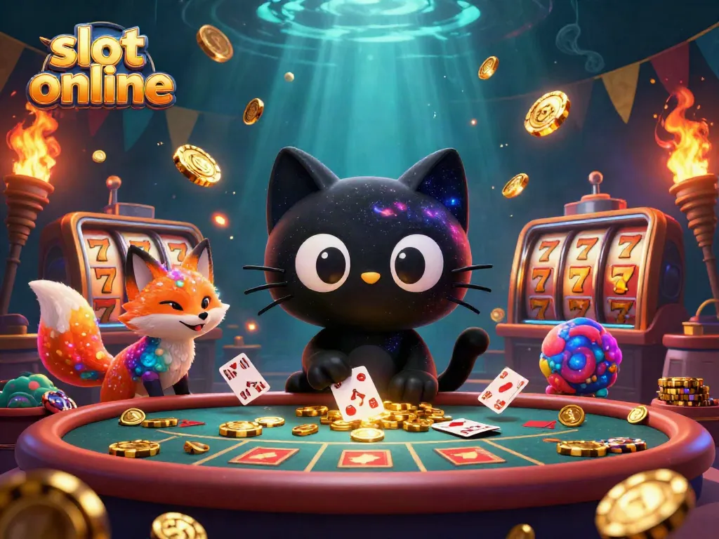 Experience exhilarating slot online action with a cosmic twist featuring a black hole cat and colorful nebula fox.