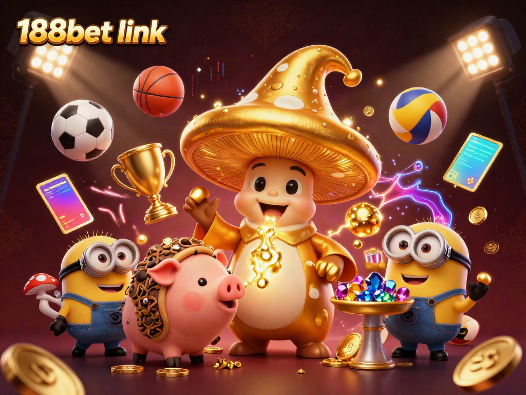 Engage with the 188bet link in this vibrant 3D illustration showcasing dynamic sports betting elements.