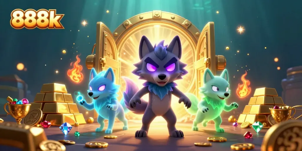 Engage with the thrilling 888k casino experience featuring dynamic wolf characters and luminous treasures.