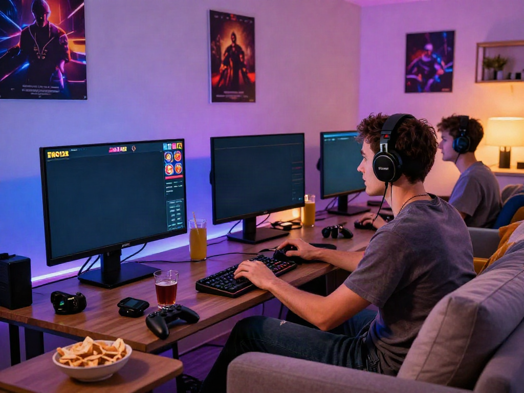 Exciting moment of a gamer playing BRO138 slot game in a cozy living room.