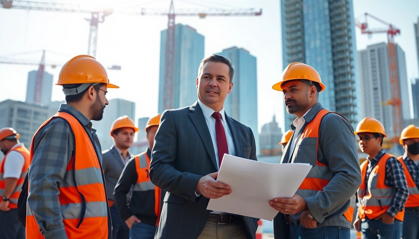 New York City Construction Manager leading a diverse team on a thriving construction site.