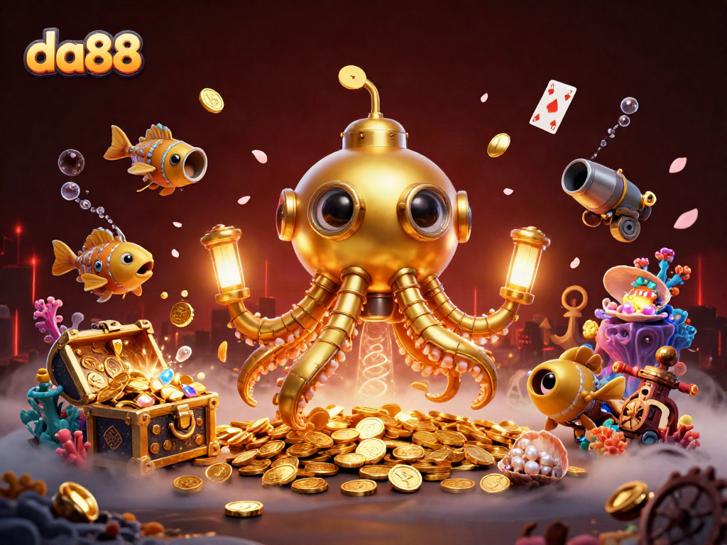 Engage with the thrilling world of da88, where a golden kraken submarine explores a treasure-filled underwater casino.