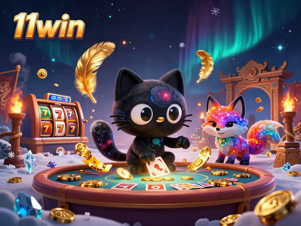 Experience thrilling gameplay with 11win in this vibrant cosmic casino scene featuring animated characters and game elements.