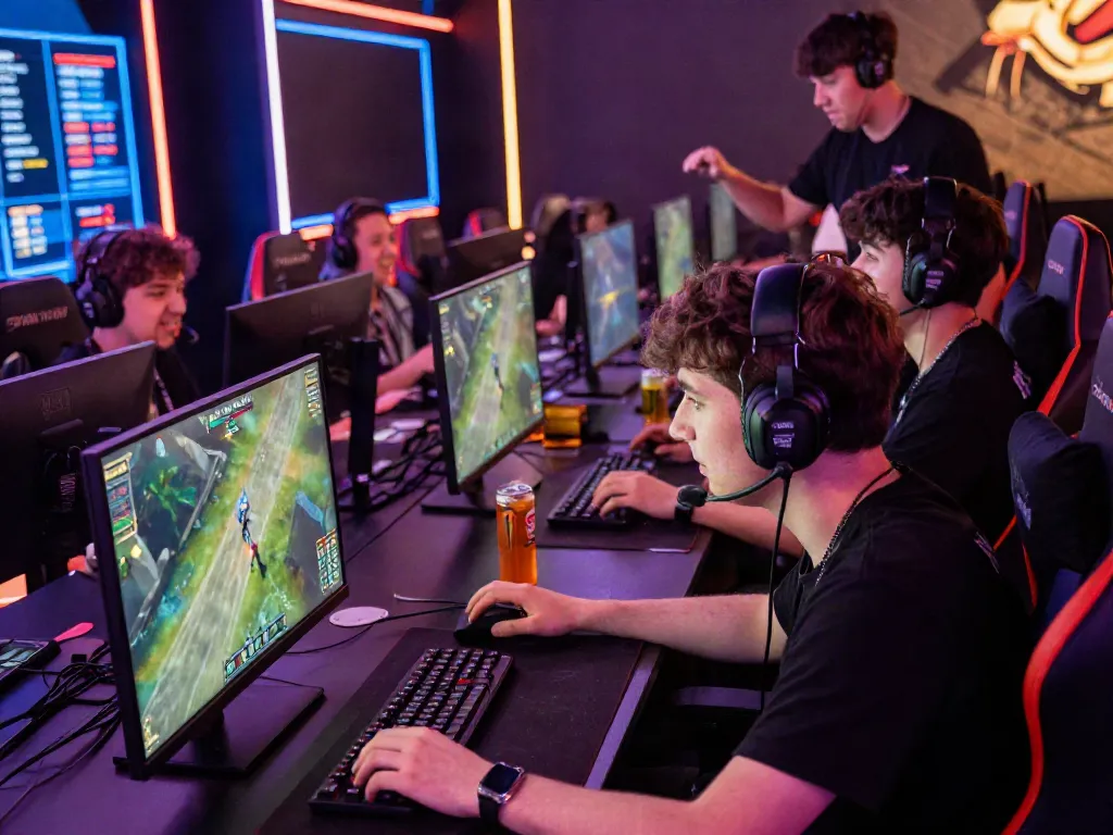 ku88 esports tournament scene with players and vibrant gaming setup