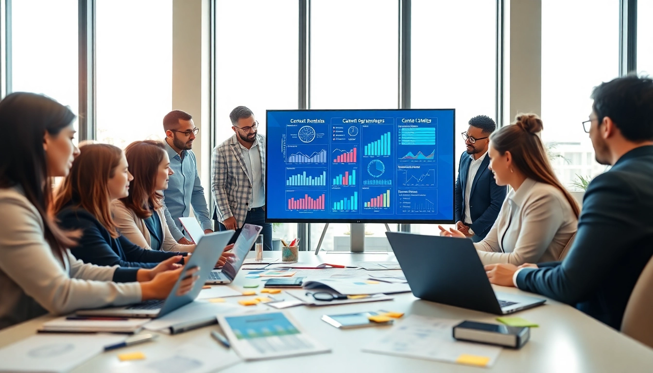 Engaged team analyzing data for Content Gap Analysis in a collaborative workspace