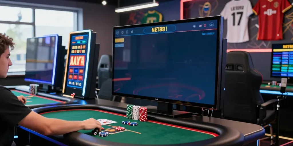 Engaging NET88 online betting scene with player enjoying dynamic gaming atmosphere.