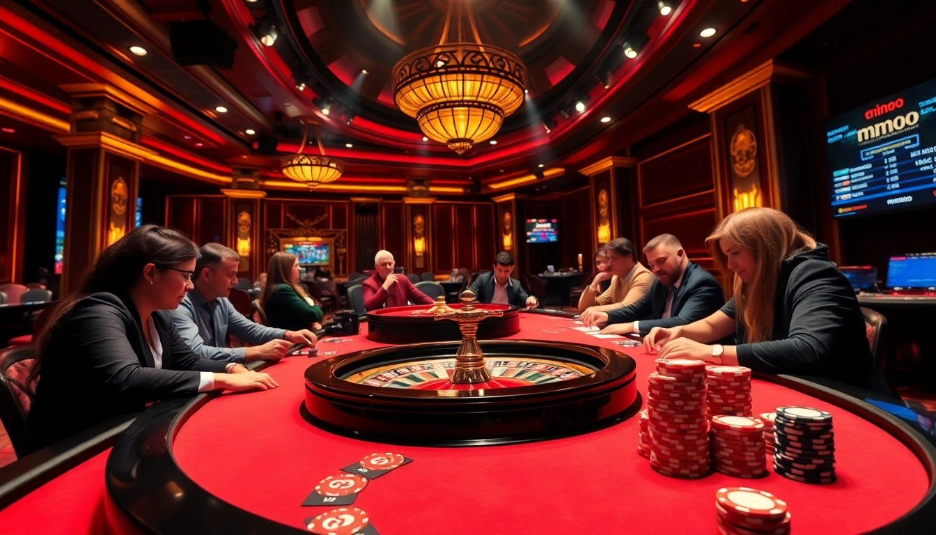 Experience thrilling poker action at MMOO casino with vibrant tables and colorful chips.