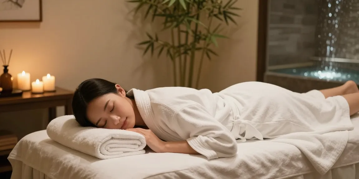 Relaxing ambiance for 송도출장안마 in a luxurious hotel room with a massage table.