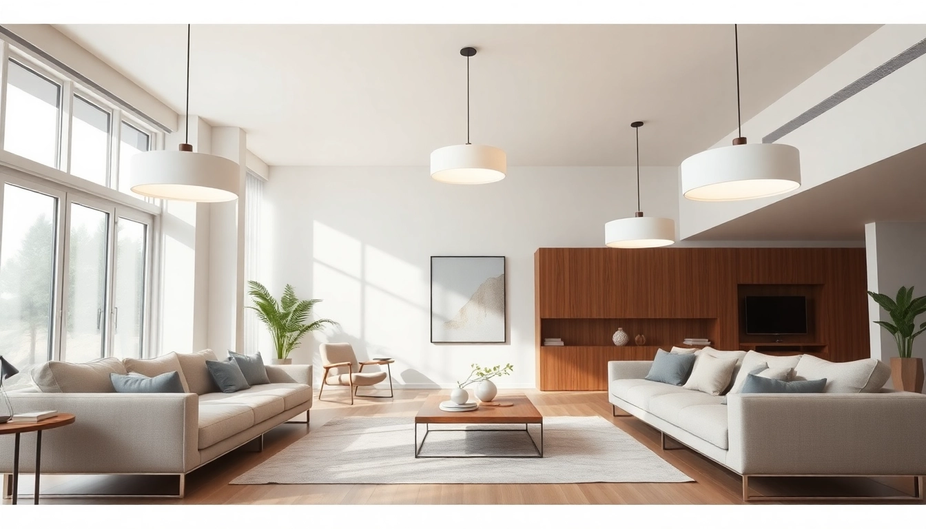 Showcase of modern lighting fixtures illuminating a minimalist living room while enhancing decor - Shop ModernLighting.