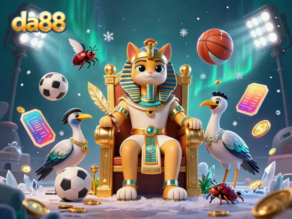 Experience thrilling moments with da88, showcasing a captivating pharaoh cat surrounded by dynamic sports elements.